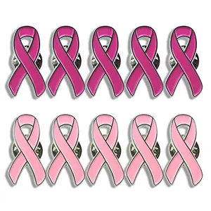 Pink Colored Lapel Pin Badge Custom Logo Enamel Mental Health Breast Cancer Awareness Ribbon Pin World Cancer Day