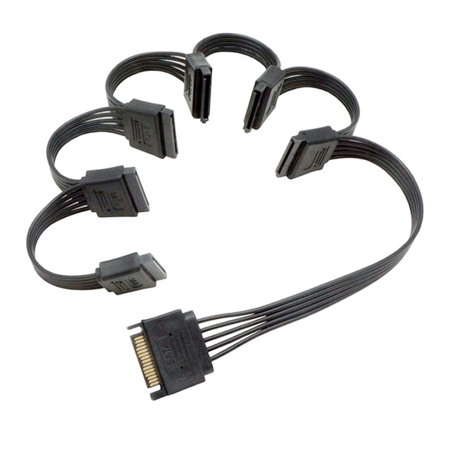 SATA Power Splitter Cable 15-Pin Male to 5 SATA Female Connectors High-Quality Extension Cable for SSD PC Builds Server Upgrades