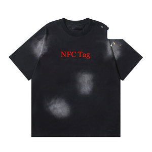 เสื้อยืดพิมพ์ลายกราฟิกคุณภาพสูงแบบ Acid Wash สำหรับผู้ชาย พร้อมแท็ก NFC สไตล์สตรีทแวร์ ทรงหลวม ผ้าฝ้าย 100% น้ำหนัก 300 กรัม ผ้าถักแบบวินเทจ - Product Image 1