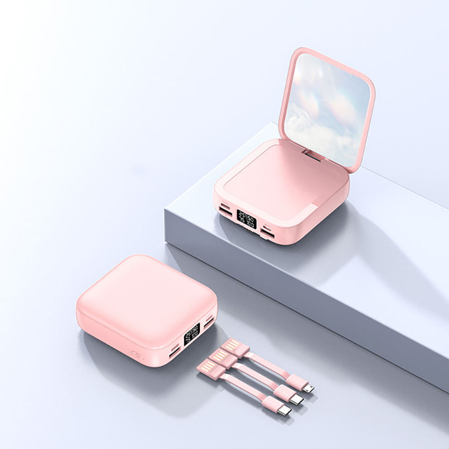 Portable 10000mAh Mini Power Bank LED High-Intensity Lamp Square Shape 2.1A Fast Charging Dual USB for Outdoor Use Micro USB