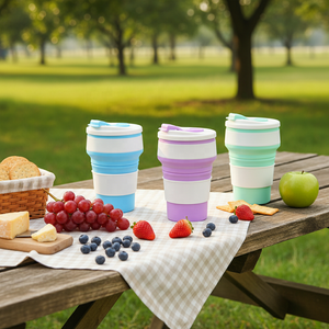 Nouvelle tasse à boisson en silicone portable pour les voyages, gobelet, bouteille d'eau pliable, tasse à café réutilisable avec couvercles - Product Image 2