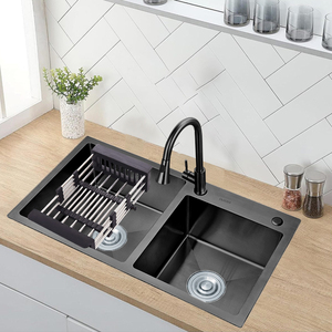 Lavello da <span class=keywords><strong>Cucina</strong></span> <span class=keywords><strong>Doppio</strong></span> in Acciaio Inox 304 Fatto a Mano con Fondo Nero Antigraffio ODM - Product Image 1