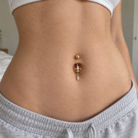 Toposh ASTM F136 Barbell de nombril en titane avec breloque Fleur de Lys en zircon cubique, bijou de piercing tendance
