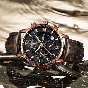 Reloj de Pulsera de Cuarzo para Hombre Binbond B6187 6187, Correa de Cuero, Manecillas Luminosas, Calendario, Resistente al Agua, Reloj Masculino - Product Image 3