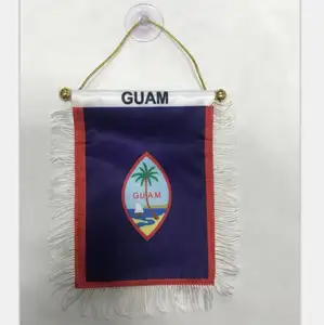 Yüksek kalite ucuz özel saten GUAM flama bayrak vantuz ile araba dikiz aynası ve ev dekorasyon için