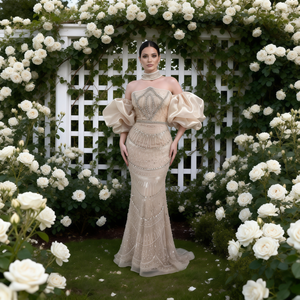 Vestidos de Fiesta Largos de Talla Grande con Cuello Halter, Adornos de Flores y Diamantes, Tela de Organza, Estilo Imperio, Plumas Brillantes - Product Image 4