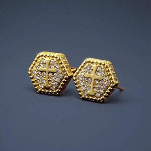 Hexagonal Cross Zircon <b>Stud</b> Earrings Gold Silver Micro Pave Full Diamond Hip Hop <b>Men</b> Women Fashion Jewelry Gift - Product Image 4