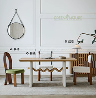 Table à manger carrée Mcdull, style français moderne, rétro, en bois massif, couleur bois naturel, avec chaises, 8 places