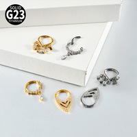 Getta G23 Anneau de nez en titane avec pampille et zircon, clicker segmenté, bijou d'oreille tendance pour femme
