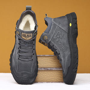 Stivali da Neve Invernali da <span class=keywords><strong>Uomo</strong></span> in Vera Pelle Foderati in Peluche Rinforzati per Esterno con Lacci alla Caviglia Punta Tonda Suola in Gomma Scarpe Calde - Product Image 4