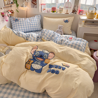 Parure de lit en polyester brodée, housse de couette 4 pièces, drap de lit et taies d'oreiller à motif dessin animé pour toutes les saisons