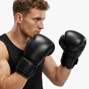 Gants de boxe en cuir noir à doigts entiers avec fermeture à lacets au poignet pour hommes – Équipement d'entraînement - Product Image 3