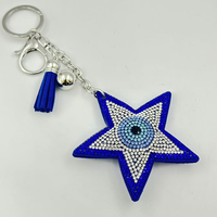 Pendentif de haute qualité en forme d'étoile bleu clair et blanc, orné de strass étincelants et de pompons, porte-clés best-seller