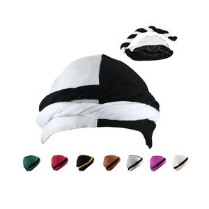 Оптовая продажа, мусульманская дураг с логотипом на заказ, мягкая двухцветная Атласная шапочка на подкладке, высокоэластичная двухцветная оплетенная церковная шапочка - Product Image 1