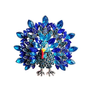 Vintage Pfau Brosche Temperament Emaille Legierung mit Diamanten Kristall Tier Pin Handmade Custom