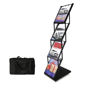 Factory Price Portable Z-Type Floor Standing Acrylic Newspaper Display Rack Brochure Holder Stands With Aluminum Case