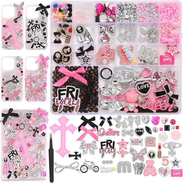 DIY Nail Charms Kit Phone Case Decoration Accessories Pearl Rhinestone Bow Heart Star Letter Candy Nail Art Supplies