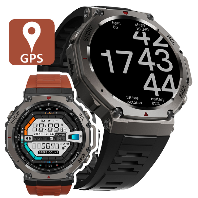DM58 2025 Fitness Smartwatch Rugged GPS Tracker 5ATM Waterproof Rubber Band AMOLED Display Alarm Clock 50 Meters Depth Watch