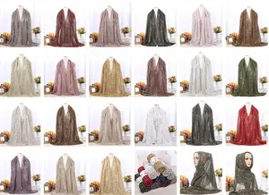 Helen Fancy Wedding Girls Saree Summer Mousselin Shiny Hijab Scarf Veils For Hijabs Ladies Kleider Pleated Silk Headscarf BB