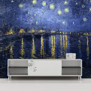 3-18d 유럽 별이 빛나는 하늘 배경 벽 벽지 예술 거실 벽 캔버스 유화 인테리어 장식 벽 패브릭
