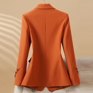 Women's Blazer Orange Solid Color Polyester Anti-Wrinkle Slim Fit Professional Suit Jacket Autumn Winter 2024 - Product Image 4