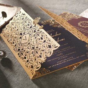 Chinese <strong>Cheap</strong> <strong>Invitation</strong> Cards Custom Print Luxury Laser Cut <strong>Wedding</strong> <strong>Invitations</strong> with Envelope - Product Image 1