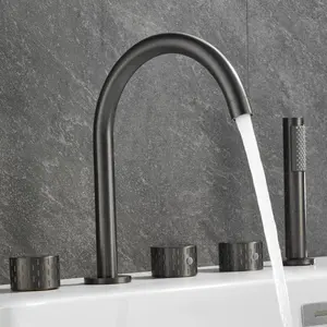 Set di rubinetti per doccia con vasca da bagno a scomparsa a 5 fori in ottone con montaggio a ponte nascosto in ottone moderno in stile europeo