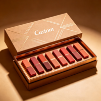 Caja de Embalaje de Papel Kraft de Lujo con Logotipo Personalizado para Lápiz Labial, con Inserto y Tapa y Base Ecológicas con Lámina Dorada, Caja de Regalo Cosmética OEM