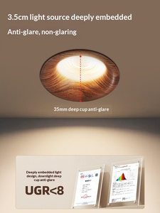 Luminaire encastré LED ultra-plat à design courbé de style chinois, finition grain de noyer, pour salon et chambre à coucher - Product Image 3