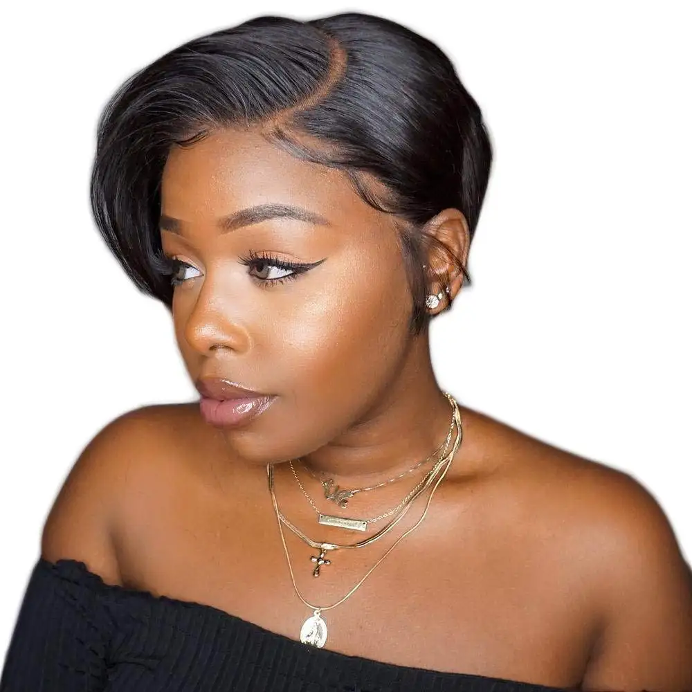 New Design Short Pixie Cut Wig 13*4 Transparent Lace Frontal Pre Plucked with Baby Hair Brazilian Virgin Hair Lace Front Wig