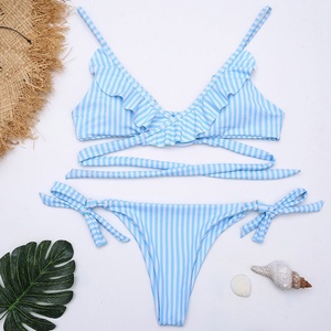 Maillot de bain de luxe OEM avec bretelles à nœud, ensemble bikini push-up 2 pièces à séchage rapide, bas de bikini en V, tenue de plage - Product Image 1
