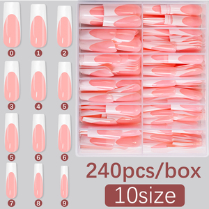 240 <span class=keywords><strong>faux</strong></span> ongles roses brillants à presser, 12 tailles, longs carrés, avec bord blanc, couvrance totale, élégants - Product Image 2