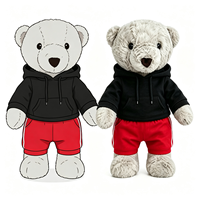 Ours en peluche gris bouclé de haute qualité, à câliner, avec tenue décontractée (hoodie et short), personnalisable avec logo, animal en peluche, poupée en peluche