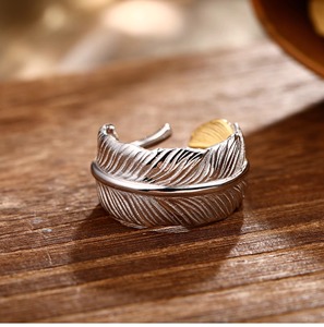 10 Karat Gold Feder <span class=keywords><strong>ring</strong></span> für Männer <span class=keywords><strong>Retro</strong></span> Fashion Style Open-End Trendy mit Roségold & Platin für Hochzeit Verlobung feier Geschenk - Product Image 2