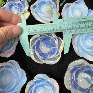 Hot Sale Natural Crystal Craft Healing Stones Opalite Flower Carving Craft For Home Decoration