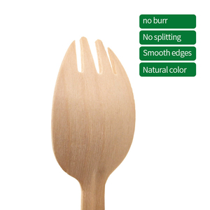 Fourchette et cuillère jetables en <span class=keywords><strong>bois</strong></span> dégradable écologique de 160mm - Product Image 4