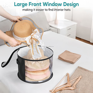 No tejido grande redondo sombrero portador caso contenedor tapas ropa armario almacenamiento apilable sombreros organizador bolsa - Product Image 4