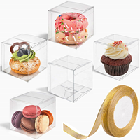 Boîtes pliantes transparentes en PVC PET de 3x3x3 pouces, boîtes cadeaux en plastique pour fêtes avec rubans, boîtes individuelles pour bonbons