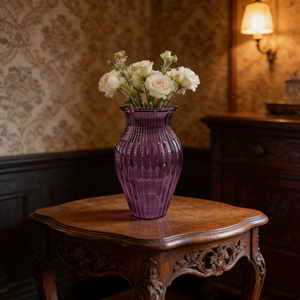 Vaso <span class=keywords><strong>in</strong></span> <span class=keywords><strong>Vetro</strong></span> Alto Scanalato Viola, Vaso Decorativo per Fiori con Design Scanalato per Casa, Pavimento, Matrimoni, Vendita all'Ingrosso - Product Image 5