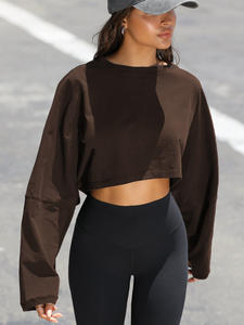 <strong>Sweatshirt</strong> Custom Logo Custom Logo Loose Sport Fitness Workout Clothes Pullover <strong>Crop</strong> Tops Yoga Sportswear Women <strong>Sweatshirt</strong> - Product Image 3