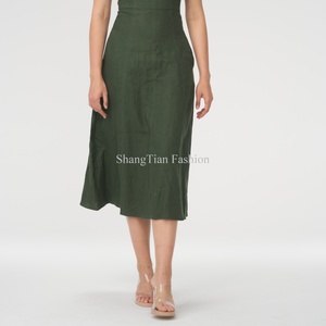 Vestidos de Lino Elegantes y a la Moda para Mujer, con Tirantes Finos, Color Verde con Bolsillo, Vestido de Verano - Product Image 6