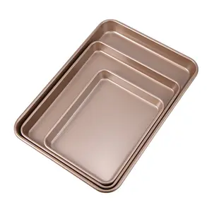 Horno de grado alimenticio, bandeja para hornear galletas, bandeja para hornear pasteles rectangular dorada, bandeja para hornear antiadherente de acero al carbono