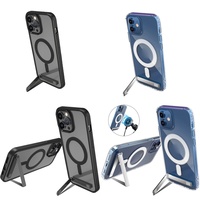 Casing Magnetik Kristal dengan Penyangga untuk iPhone 14 15 Pro Max 17 Air 16 Plus 13 12 11, Case Holder Stand Aksesoris Ponsel