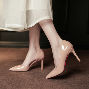 8001G-158 Pointed <b>Toe</b> Stiletto Heel Patent Leather Pumps Rhinestones Bridal Shoes Slip-On Solid Pattern High (5-8cm) Heel - Product Image 3