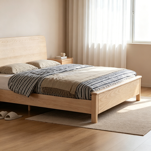 Minimalist Birch Wood Queen Size Bed <b>Frame</b> with Storage Drawer and Plywood Panel Design - Product Image 5