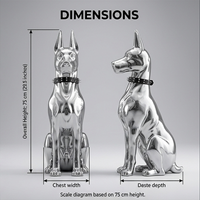 Sculpture de chien Doberman en acier inoxydable 304 poli miroir, taille réelle, personnalisée par BSA, pour la décoration de la maison ou du hall.