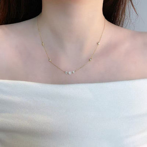 18K 골드 랩그로운 다이아몬드 펜던트 목걸이 심플 참 스타리 레이어드 조절 가능한 쇄골 체인 고급 주얼리 다이아몬드 펜던트 데인티 - Product Image 4