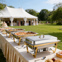 Ensemble de réchauds de buffet en acier inoxydable 11L couleur Or Titane avec brûleur à alcool pour mariages, traiteurs et banquets