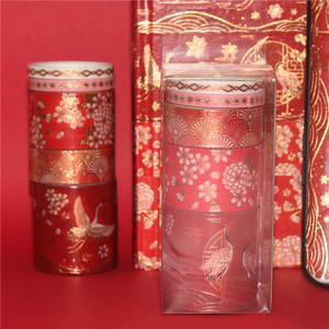 Gold Foil Crane Washi Tape 2m <b>Red</b> Gold Floral Crane Design Journal Decoration Craft Supplies - Product Image 4