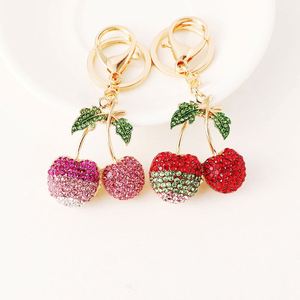 Wholesale Crystal Fruit Cherry Blossom Charm <b>Key</b> <b>Chain</b> Holder Custom Bling Rhinestone Cherry Keychain for Bag Accessories - Product Image 1